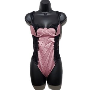 Ilana Satin & Lace Pink Thong Teddy Size Medium